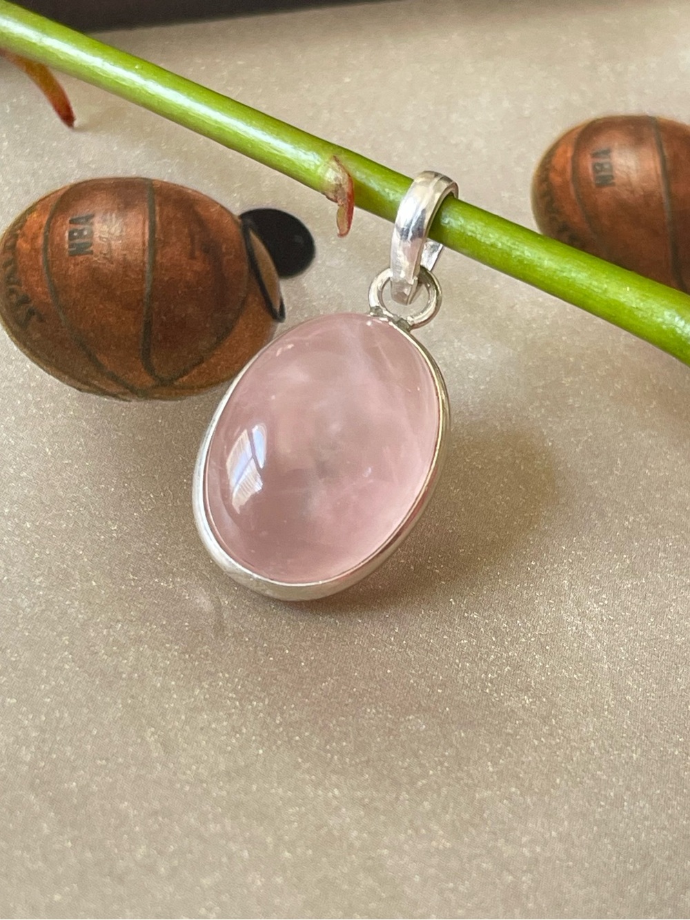 Pretty!! Everyday wear 925 sterling silver rose quartz pendant! BOHO (20mm*14mm)